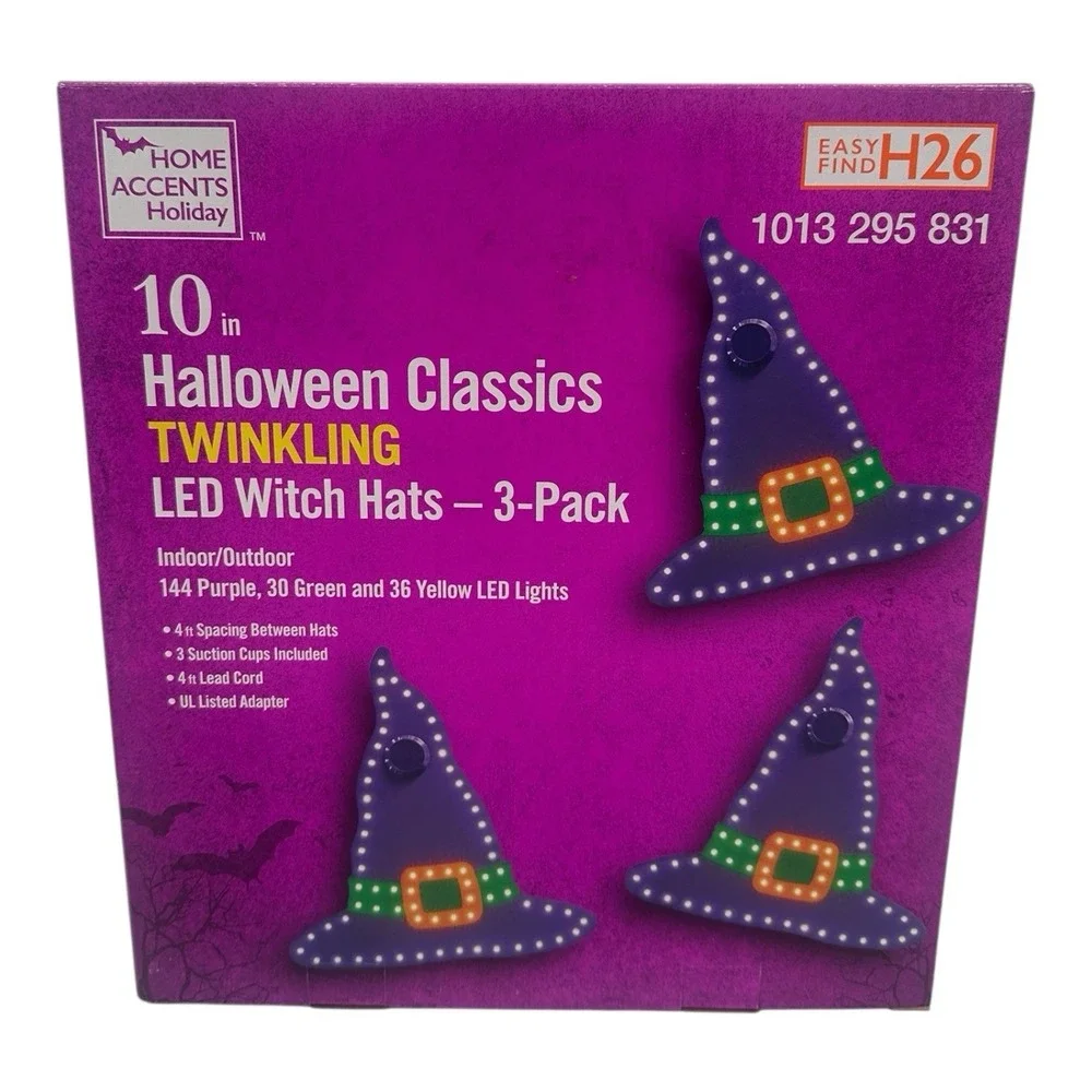Home Accents Halloween Classics Twinkling LED Witch Hats 3-Pack Brand New 10
